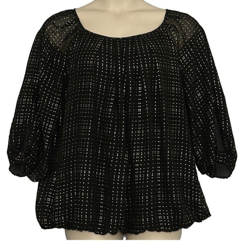 Sara Michelle Womens 2X Black Gold Metallic Dot Flowy Festive Sparkle Cocktail